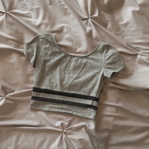 H&M gray crop top with mesh stripes.